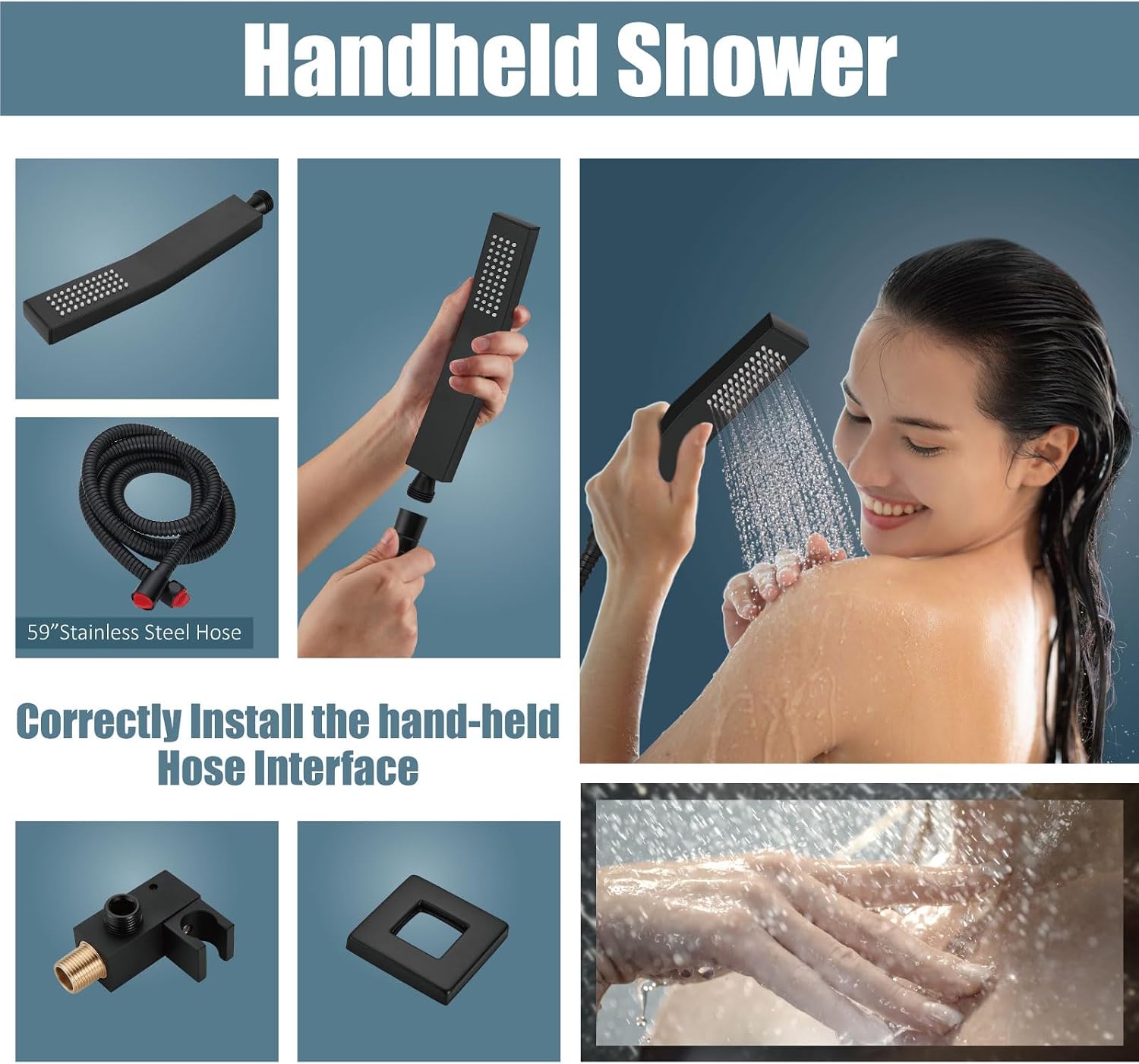 Aolemi Rainfall Shower System Shower Head Combo Set with Tub Filler Handheld Shower Luxury Rough-in Valve Included Wall Mount Bathroom Shower Mixer Faucet 10 Inch Shower Head Matte Black