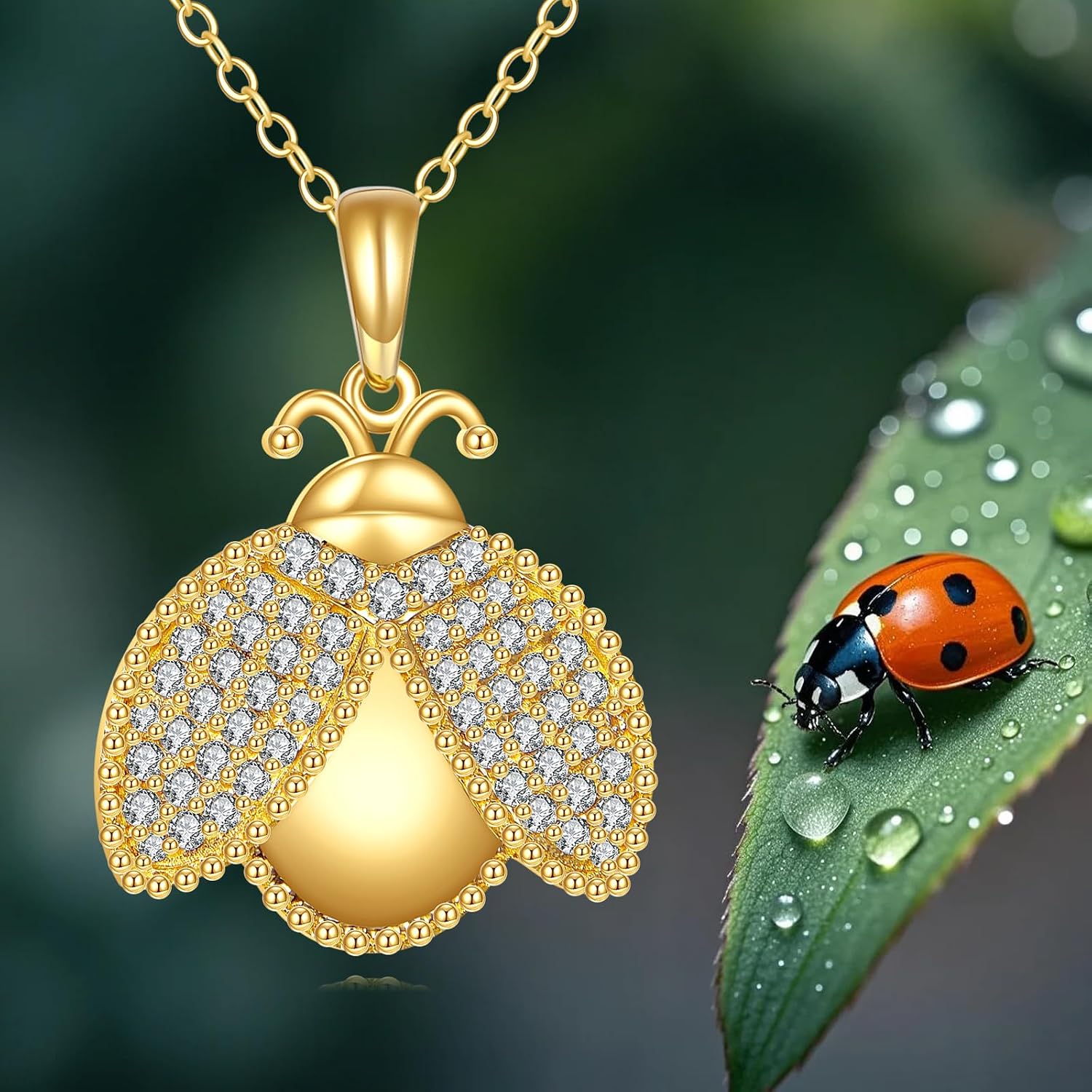 DOVRAN Real Solid Gold Birthstone Butterfly/Dragonfly/Bee/Hummingbird Necklace for Women Yellow Gold Animal Pendant for Christmas Dainty Jewelry Birthday Gifts for Mom Wife