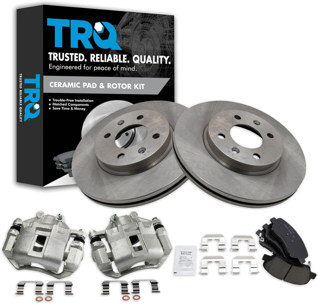 TRQ Front Brake Pad and Rotor Set Ceramic Vented Rotors Calipers Compatible with 2012 Kia Rio