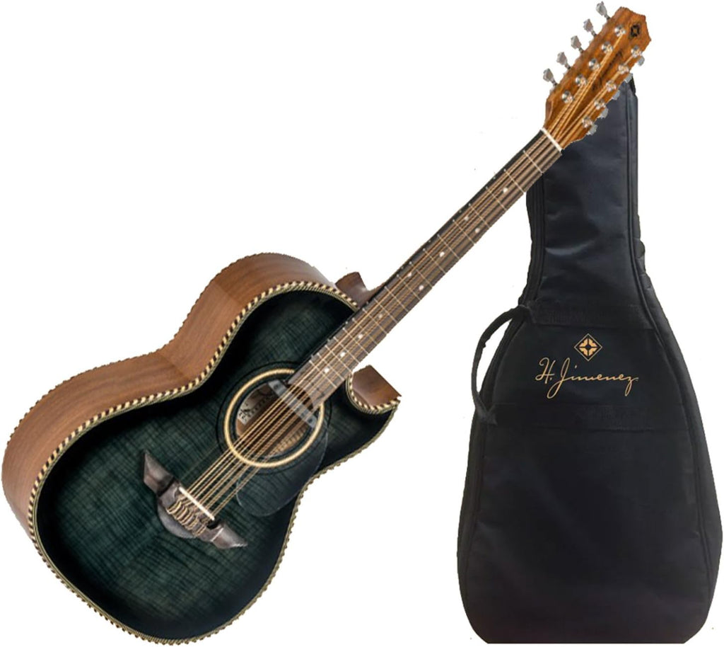 H. Jimenez LBQ1EBF El Esta'ndar Acoustic-Electric Guitar, Bajo Quinto Black Stained Flame Maple, With Cutaway and Electronics