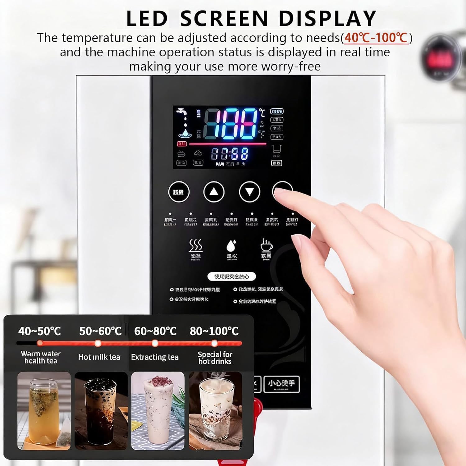 Electric Commercial Hot Water Dispenser with LCD Touch Screen and Built-in Purifier,3000W Instant Boiler Adjustable Temperature for Cafe,Hotel,Office,Home White-60L