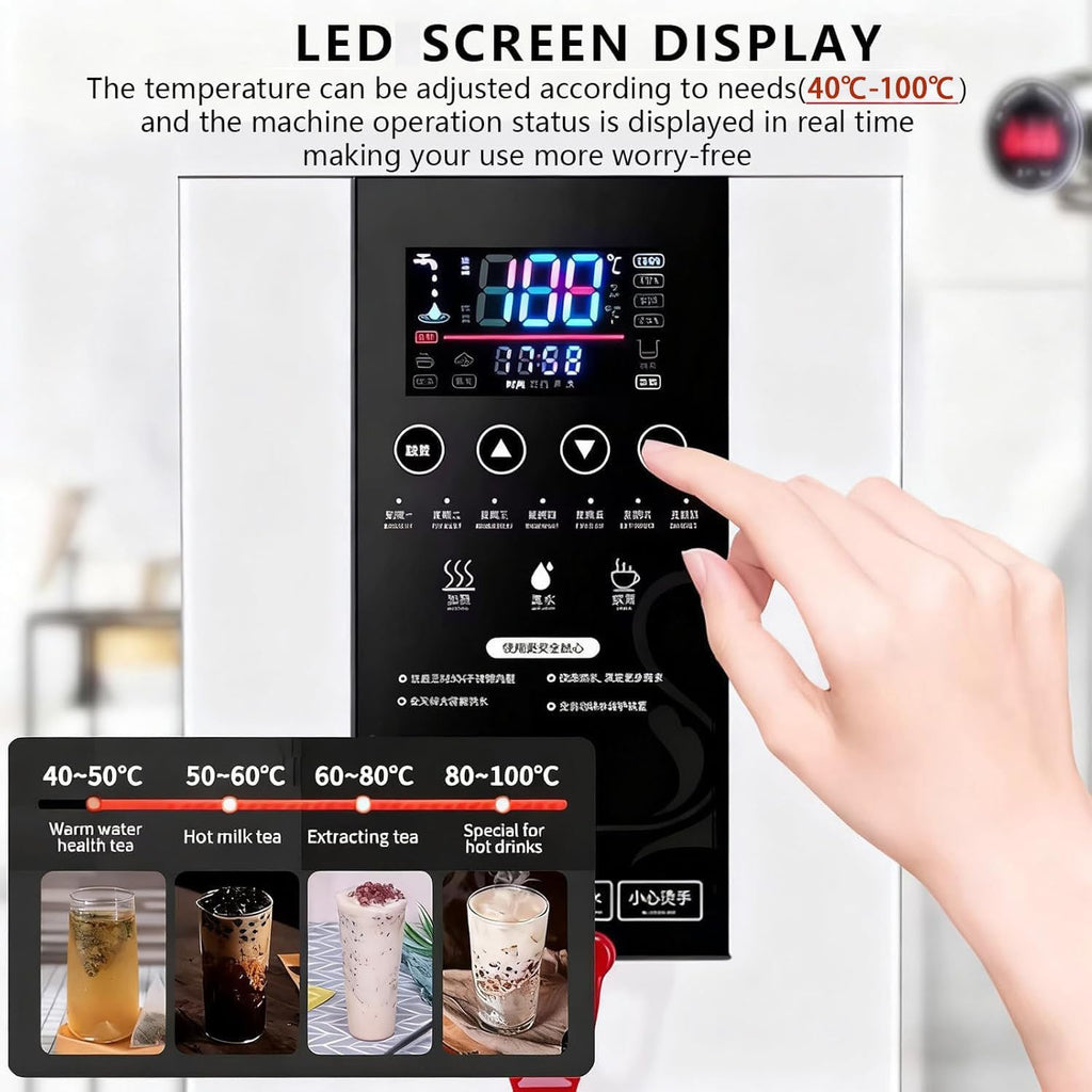50L/60L/80L Full-Automatic Commercial Hot Water Dispenser Step-Heating Boiling Water Machine with Digital LCD Display,Wall-Mounted Design for Coffee Shops White-60L