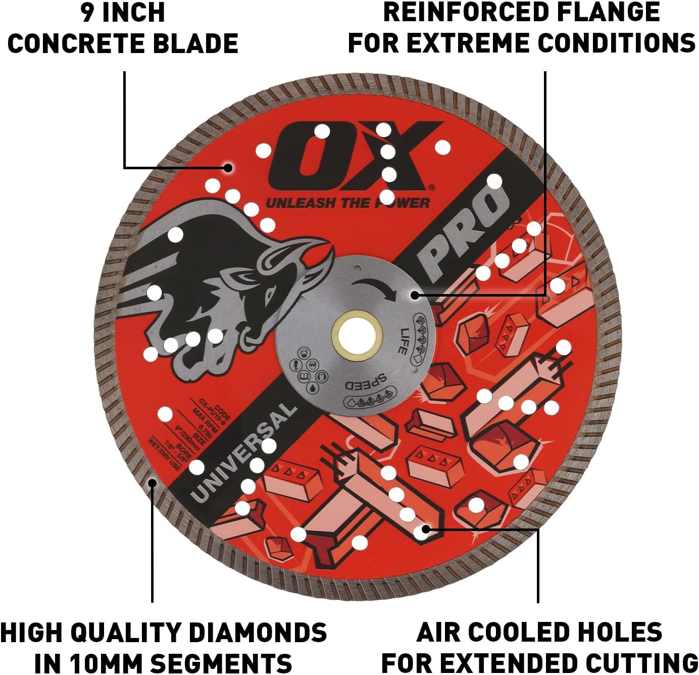 OX Tools 12 inch Universal Dry/Wet Cutting Diamond Blade for Concrete Saw, Cuts Concrete, Granite, Metal, Natural Stone, and Tiles - 20mm - 1 inch Bore, Continuous Turbo Segments, OX-PU10-12