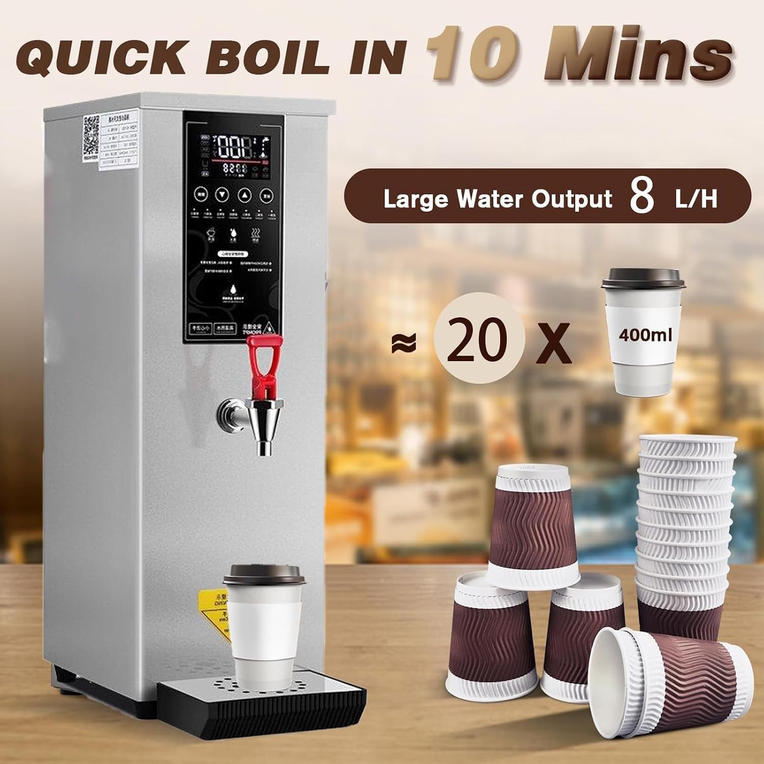 Step-Heating Commercial Hot Water Dispenser, 25L Countertop Hot Water Dispenser Electric Commercial Boiling Water Machine for Tea Coffee Shop Dessert Shop Hotel,Black