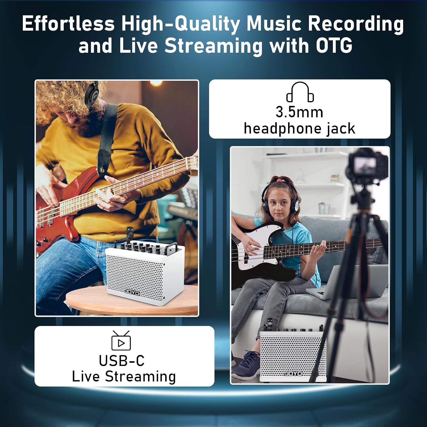 JOYO 15W Portable Bass Amp Combo | 9 Amplifier Models + 6 Modulation FX + Looper & Drum Machine | Rechargeable Battery | Digital Modeling | for Bassist Practice, Solo & Small Gigs (DC-15B)