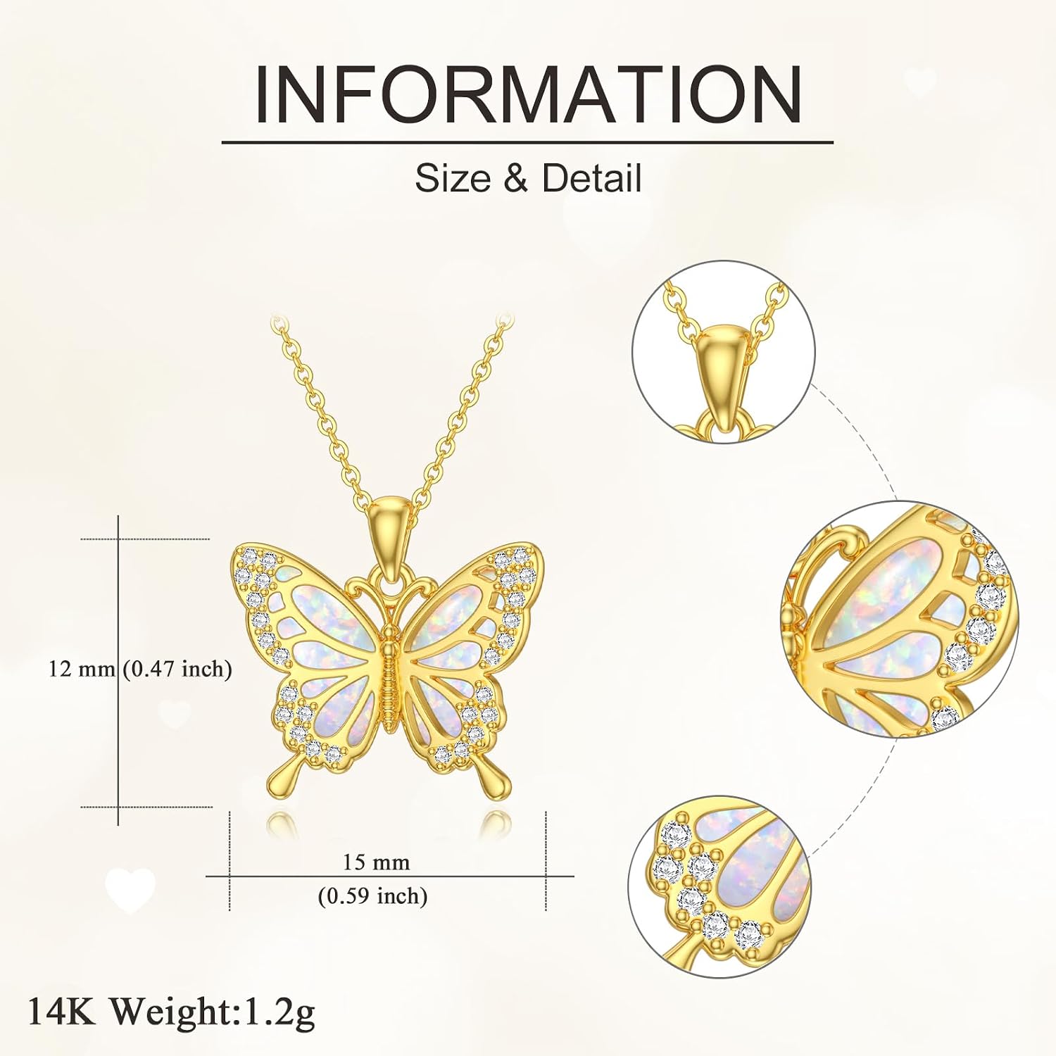 DOVRAN Real Solid Gold Birthstone Butterfly/Dragonfly/Bee/Hummingbird Necklace for Women Yellow Gold Animal Pendant for Christmas Dainty Jewelry Birthday Gifts for Mom Wife