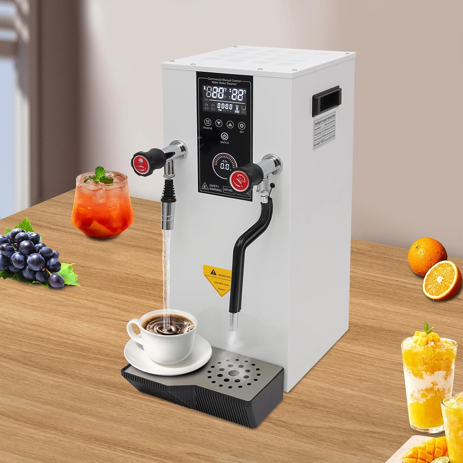 Hot Water Dispenser 3.2Gal Commercial Water Boiler with Cup Temperature Probe & Removable Drip Tray Timing1-12H Countertop Water Filter for Milk Tea Shops, Cold Drink Shops, Bars (White)