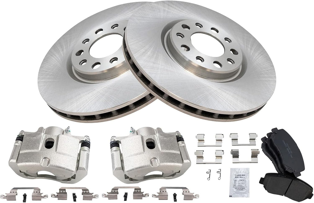 TRQ Front Brake Pad and Rotor Set Ceramic Vented Rotors Calipers Compatible with 2013-2016 Dodge Dart