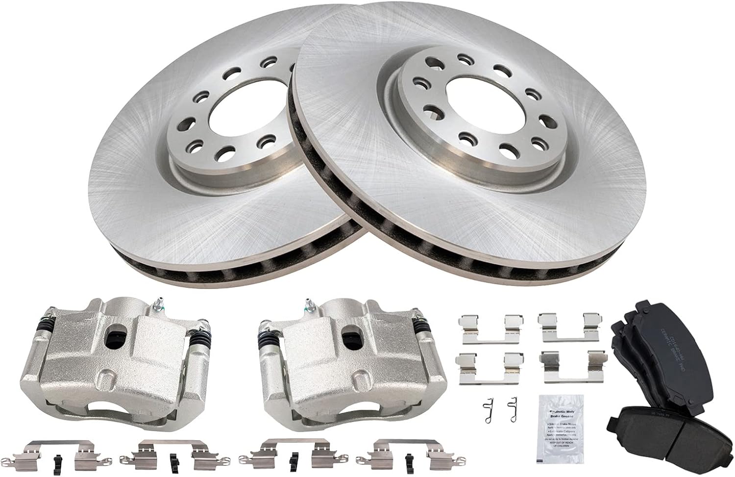 TRQ Front Brake Pad and Rotor Set Ceramic Vented Rotors Calipers Compatible with 2013-2016 Dodge Dart