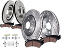 Detroit Axle - 8pc Brake Kit for 2016 Tesla Model S, Drilled and Slotted Disc Brake Rotors Ceramic Brakes Pads with Hardware Replacement: 13.98' inch Front and 14.37' inch Rear Rotor