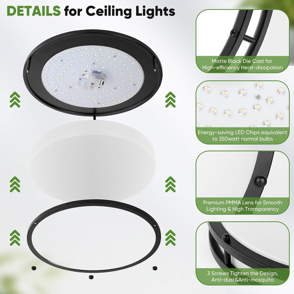 18inch 50W LED Flush Mount Ceiling Lights 5600lm Super Bright, Dimmable LED Ceiling Light Fixtures 2700K-6500K 5CCT Adjusted, 2-Pack Modern Black Light Fixture Ceiling for Living Room Bedroom Kitchen