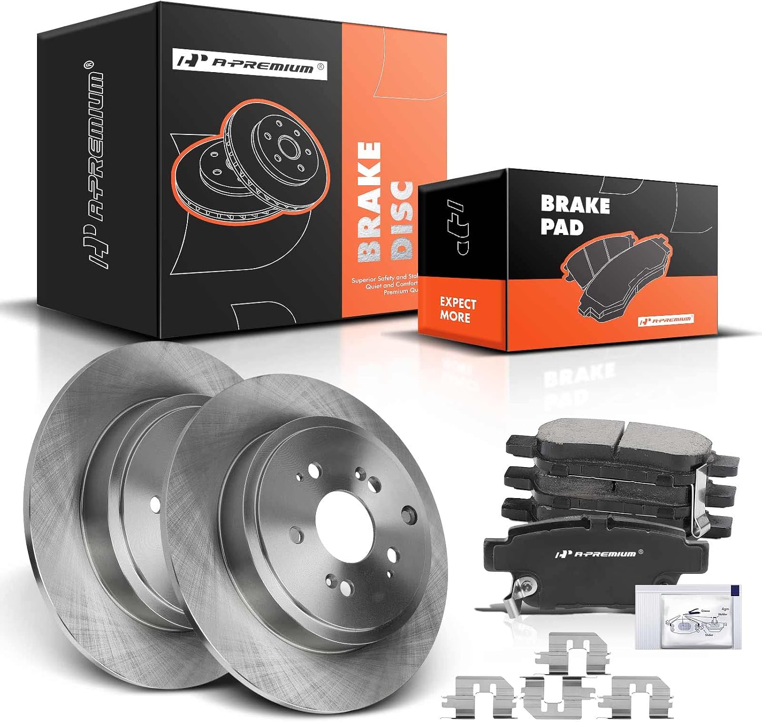 A-Premium 13.14 inch (334mm) Rear Solid Disc Brake Rotors + Ceramic Pads Kit Compatible with Select Honda Model - Ridgeline 2006-2014 V6 3.5L, 6-PC Set
