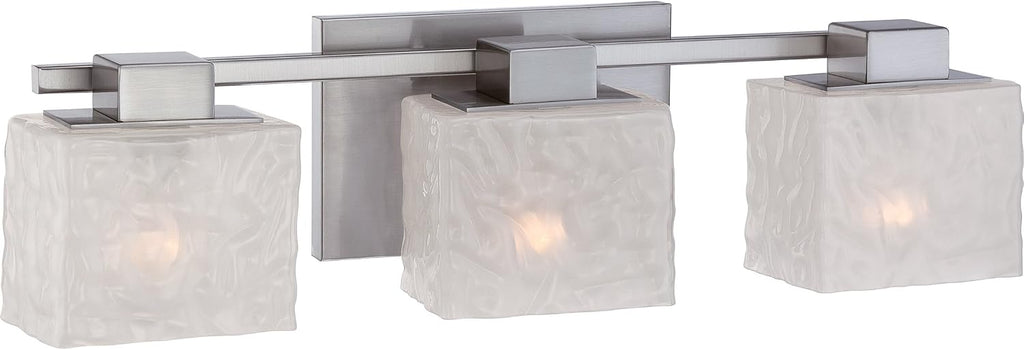 Quoizel Melody 3-Light Brushed Nickel Vanity Light with White Sandblasted Glass Shades, Transitional Style Wall Light for Bathroom or Powder Room