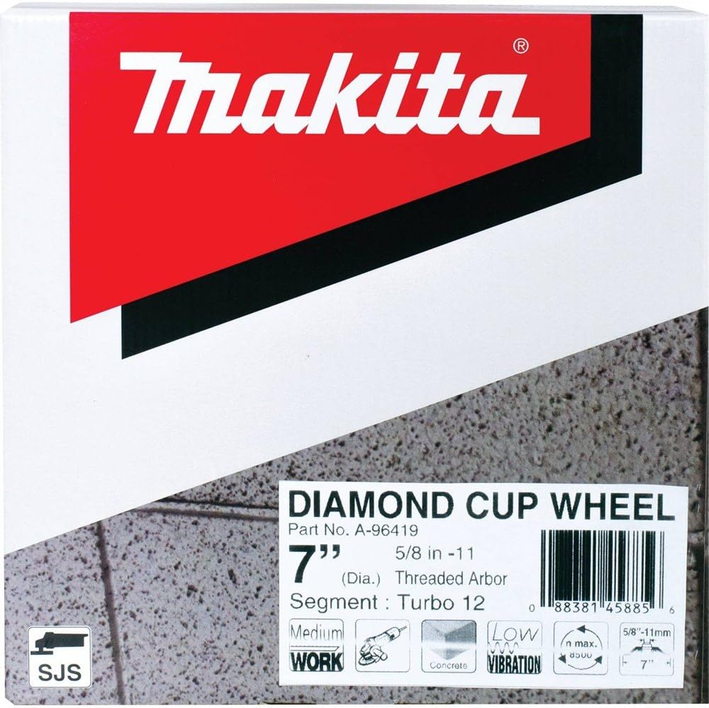 Makita A-96419 7' Low-Vibration Diamond Cup Wheel, 12 Segment Turbo