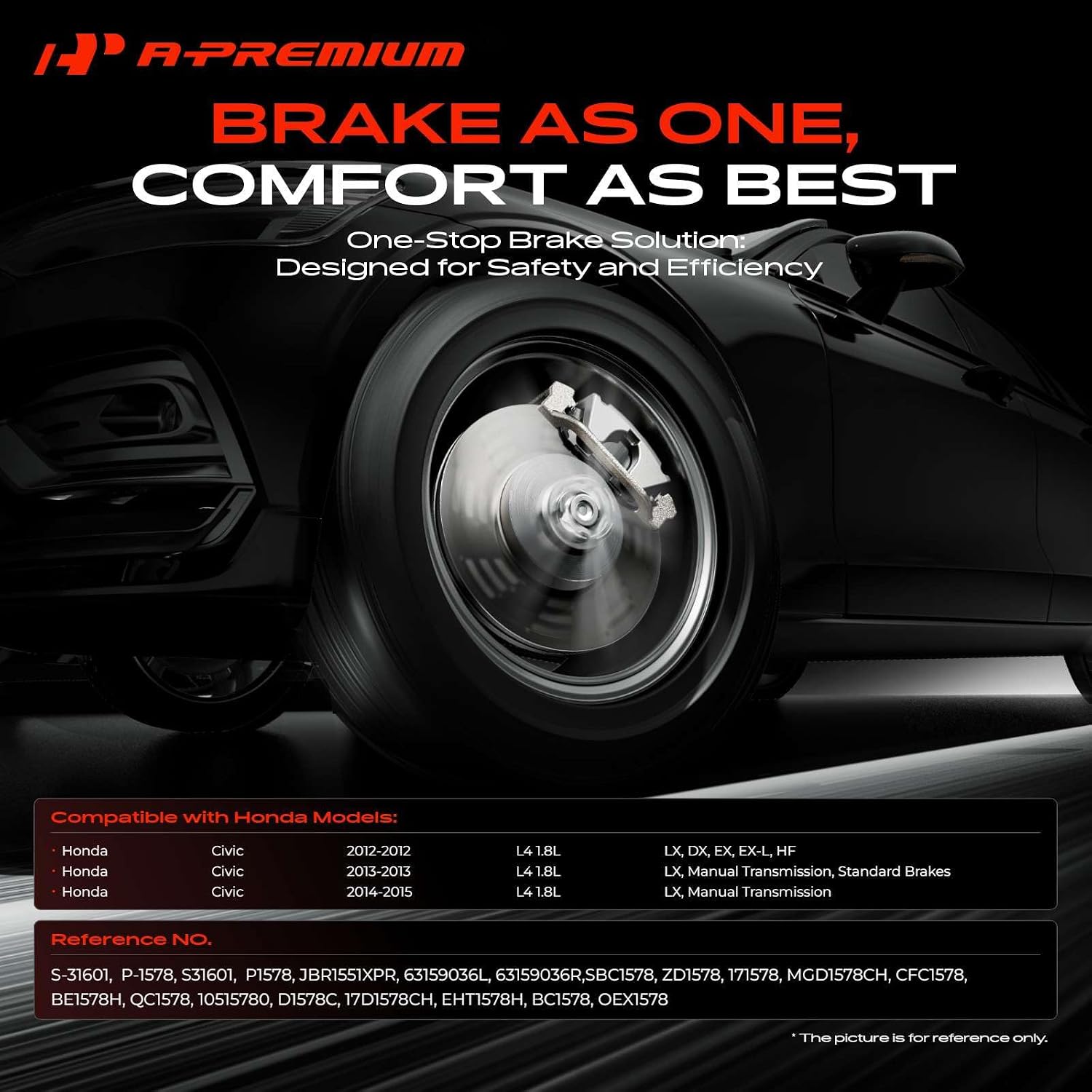 A-Premium 10.32 inch (262mm) Front Drilled and Slotted Disc Brake Rotors + Ceramic Pads Kit Compatible with Honda Models - Civic 2012, Civic 2013-2015 (Manual Transmission), 1.8L, 6-PC Set