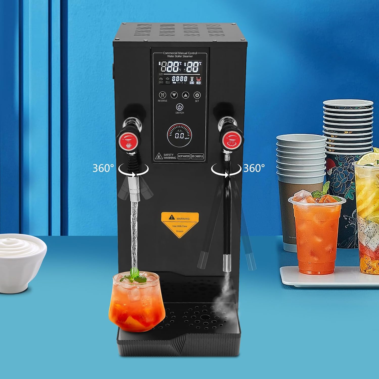 12L Commercial Hot Water Dispenser with LCD Timer, Commercial Water Boiler, 3000W Fast Boiling Water Machine for Coffee, Tea, Milk Steaming, 110V US Plug, Stainless Steel, Black