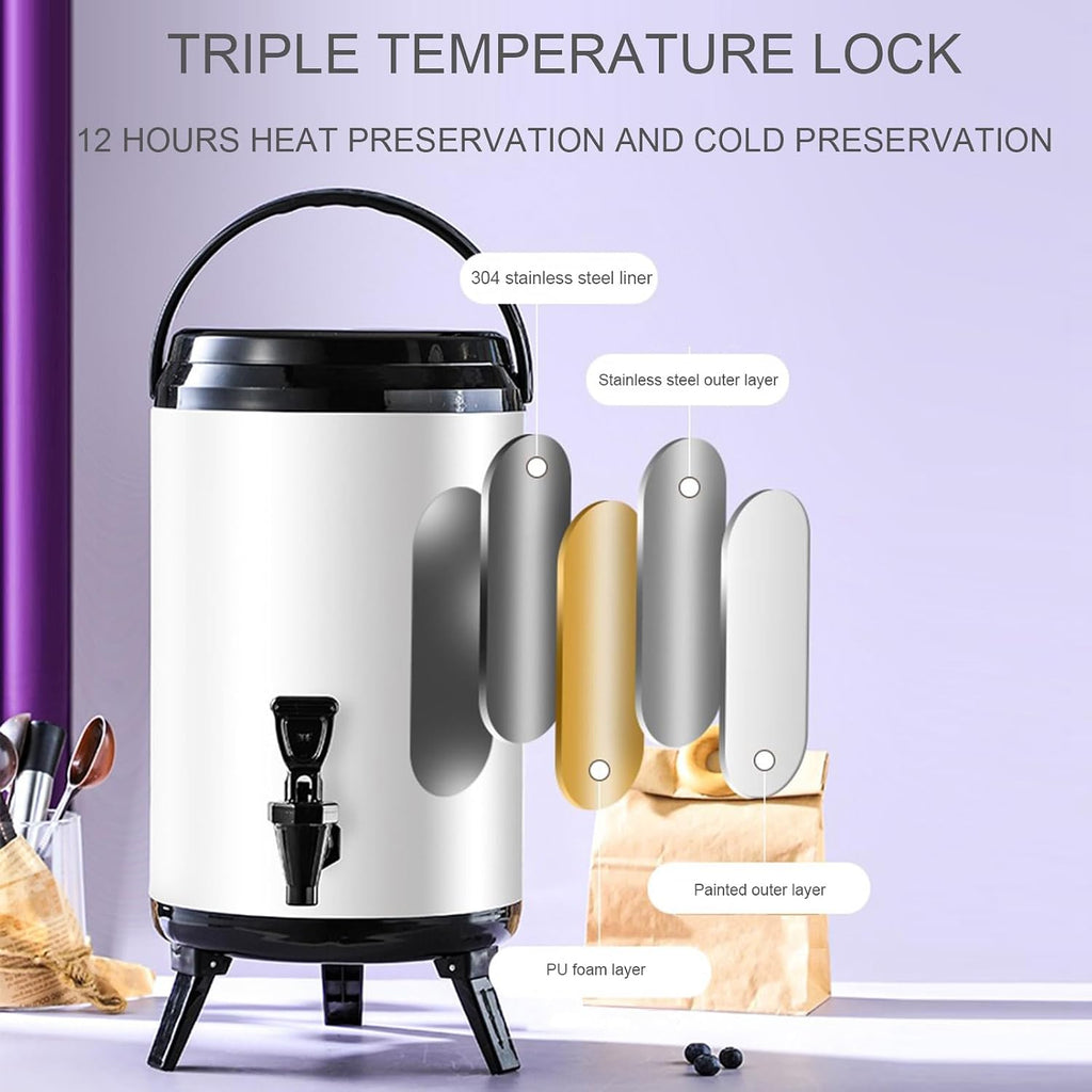 Catering Urn Hot Water Dispenser with Faucet, Stainless Steel Insulated Beverage Dispenser Commercial Milk Tea Barrel,Cold & Hot Drinks Dispenser Container Beer Server for Coffee Restaurant Drink Sh