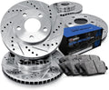 R1 Concepts Front and Rear Brake Kit Fits 2002-2003 Subaru Impreza| Semi Met Brake Pads and Drilled Slotted Brake Rotors| 11.6' Front & 10.5' Rear
