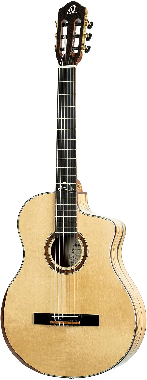 Ortega Guitars 6 String Signature Series Billy Watman Acoustic-Electric Nylon Classical Guitar w/Bag, Right, Full (BYWSM)