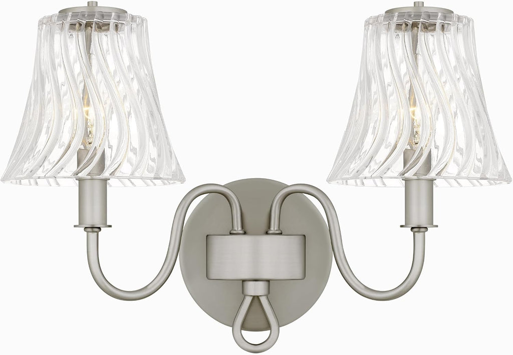 Quoizel McKinney Bath Vanity Light, 15.5 Inch 2-Light Bathroom Fixture, Brushed Nickel Modern Industrial Light, 60W Max, for Bathroom, Bedroom or Kitchen