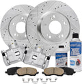Detroit Axle - Front Brake Kit for Chrysler 200 Sebring Dodge Caliber Avenger Jeep Patriot Compass Drilled & Slotted Brake Rotors Ceramic Brake Pads Brake Calipers Replacement [11.57 inch Rotors]