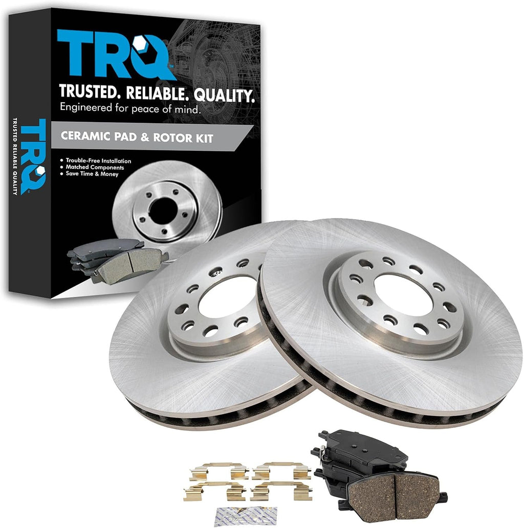 TRQ Front Brake Pad and Rotor Set Ceramic Vented Rotors Compatible with 2016-2021 Fiat 500X 2017-2022 Jeep Compass 2015-2021 Renegade