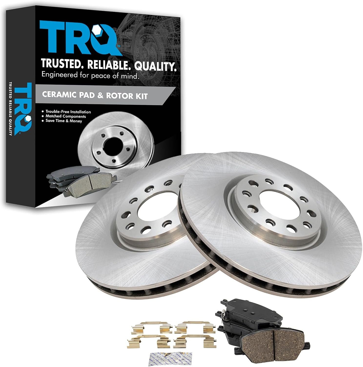 TRQ Front Brake Pad and Rotor Set Ceramic Vented Rotors Compatible with 2016-2021 Fiat 500X 2017-2022 Jeep Compass 2015-2021 Renegade