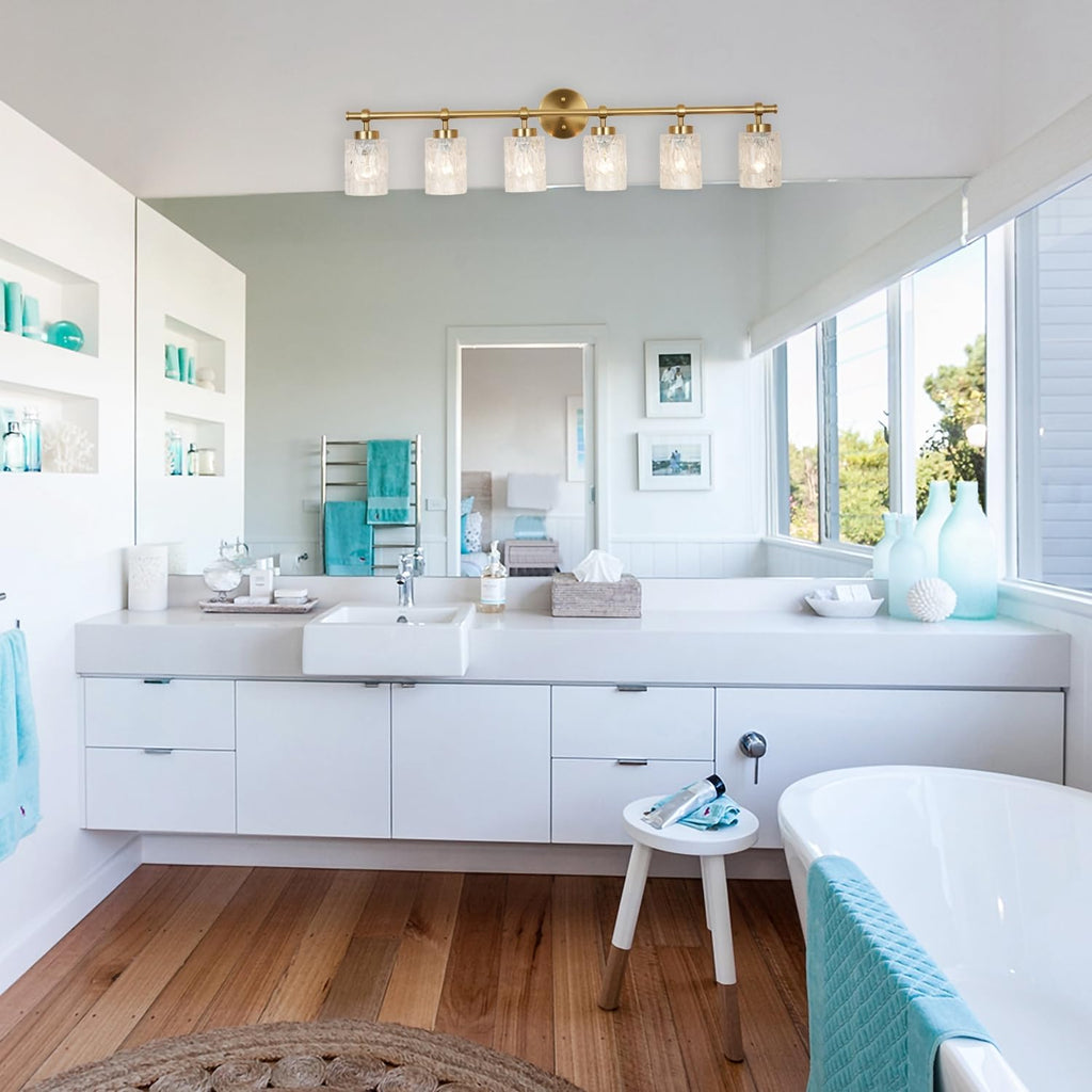 ALICE HOUSE Modern 6-Light Bathroom Vanity Light, 41' Brushed Brass Finish Wall Lighting Fixture Over Mirror for Bathroom, Powder Room, Makeup AL5095-W6