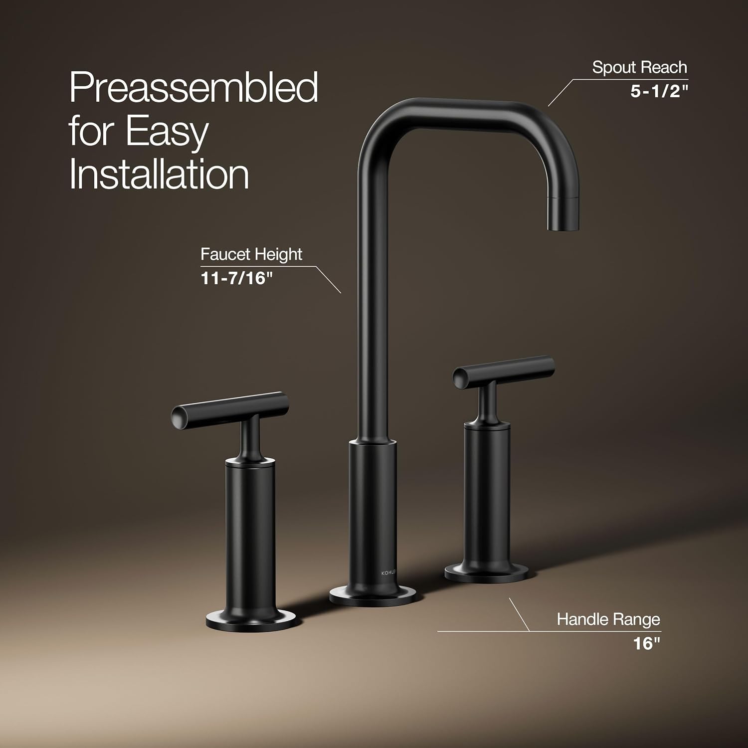KOHLER K-14408-4-BL Purist® Widespread Bathroom Sink Faucet, 3-Hole, Widespread High Lever Handles and High Gooseneck Spout, 1.2 GPM, Matte Black