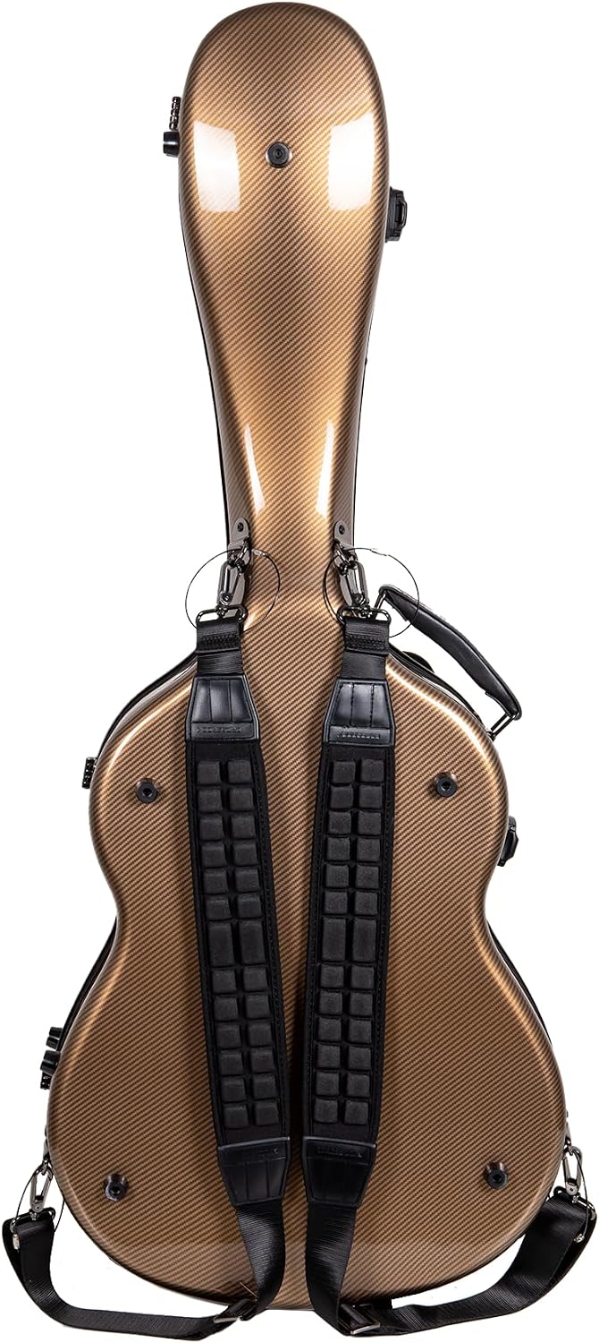 Crossrock 4/4 Size Flamenco Classical Guitar Case– Ultra Fiberglass 7lb Lightweight Shell, 3K Carbon Look (Maestro Gold) | TSA Lock, Backpack Straps, Dust Cover Included (CRF5030CGD)