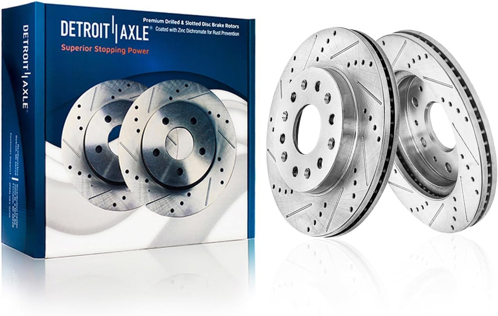 Detroit Axle - Brake Kit for 17-20 GMC Acadia 18-20 Buick Enclave Chevrolet Traverse, 19-20 Blazer, Drilled Slotted Brakes Rotors Brake Pads Replacement : 12.64 inch Front & 12.40 inch Rear Rotors