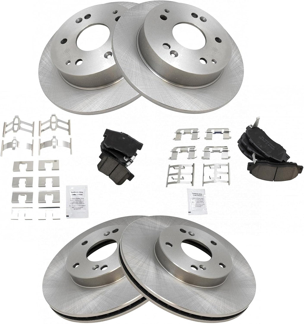 TRQ Front and Rear Brake Pad and Rotor Set Ceramic Compatible with 1998-2002 Honda Accord