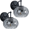 Modern Iridescent Glass Wall Sconce Matte Black Wall Light Set of 2 Hammered Smoked Glass Vanity Light for Bedroom Hallway Living Room Stairwell Bathroom Over Mirror