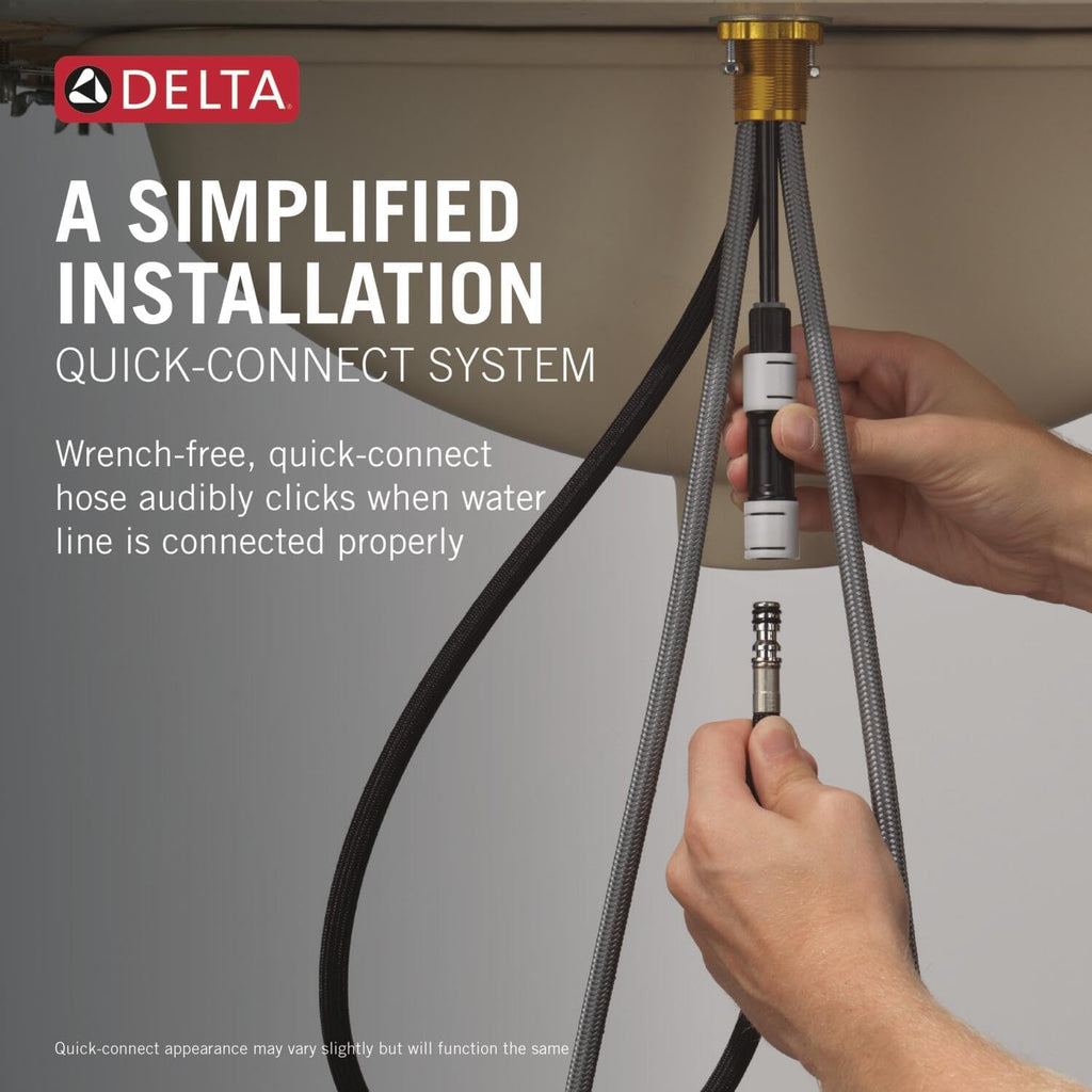 Delta Nicoli 1 Hole Matte Black/Brushed Gold Bathroom Faucet with Sprayer, Single Hole Bathroom Sink Faucet with Pull Out Sprayer for Vanity, Push-Pop Drain, Matte Black/Champagne Bronze 15749LF-GZPD