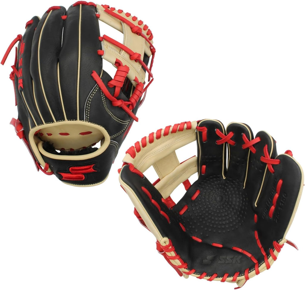 SSK Z5 Craftsman Infield Baseball Glove – 11.25' - 11.5' - 11.75' - 12' – Right & Left Hand Throw (Black/Red/Camel, 11.5')