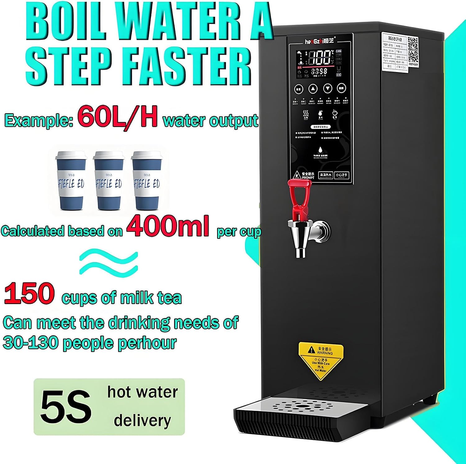 Commercial Hot Water Dispenser, Electric Water Boiler and Warmer Machine, Step-Heating Countertop Water Dispenser with 86-212 Temperature Control Black