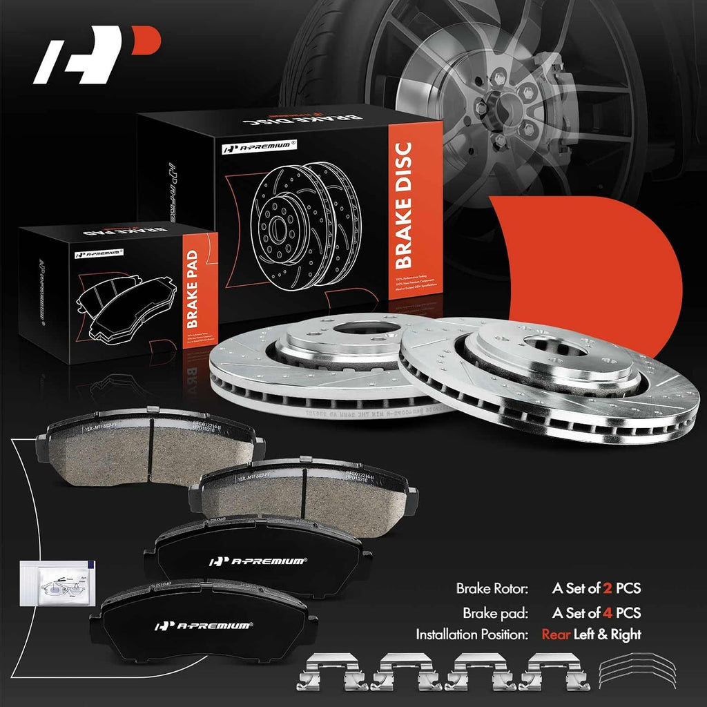 A-Premium 12.60 inch (320 mm) Front Vented Disc Brake Rotors + Ceramic Pads Kit Compatible with Select Honda Models - Odyssey 2015-2017, Passport 2019-2021, 6-PC Set