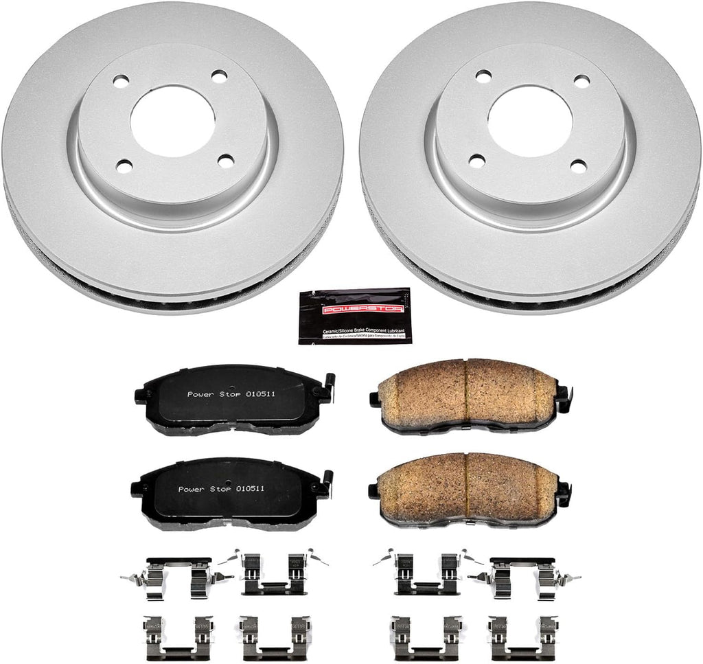 PowerStop Front Brake Kit for Nissan Cube 2009-14 |Sentra 2007-12 |Versa 2007-12 - Fully-Coated Disc Rotors with Z17 Ceramic Brake Pads Replacement, CRK5817
