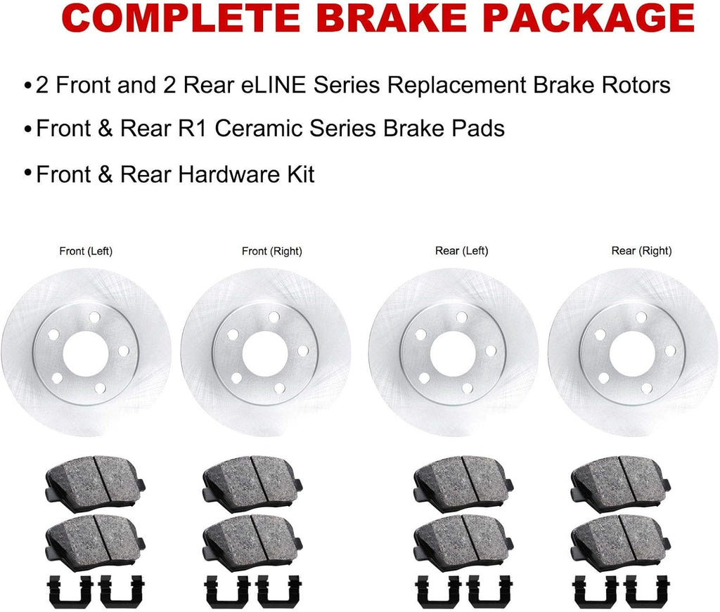 R1 Concepts Front and Rear Brake Kit Fits 2017-2020 Hyundai Elantra| Ceramic Pads, Blank Rotors| Hardware| 11.0' Front & 10.3' Rear