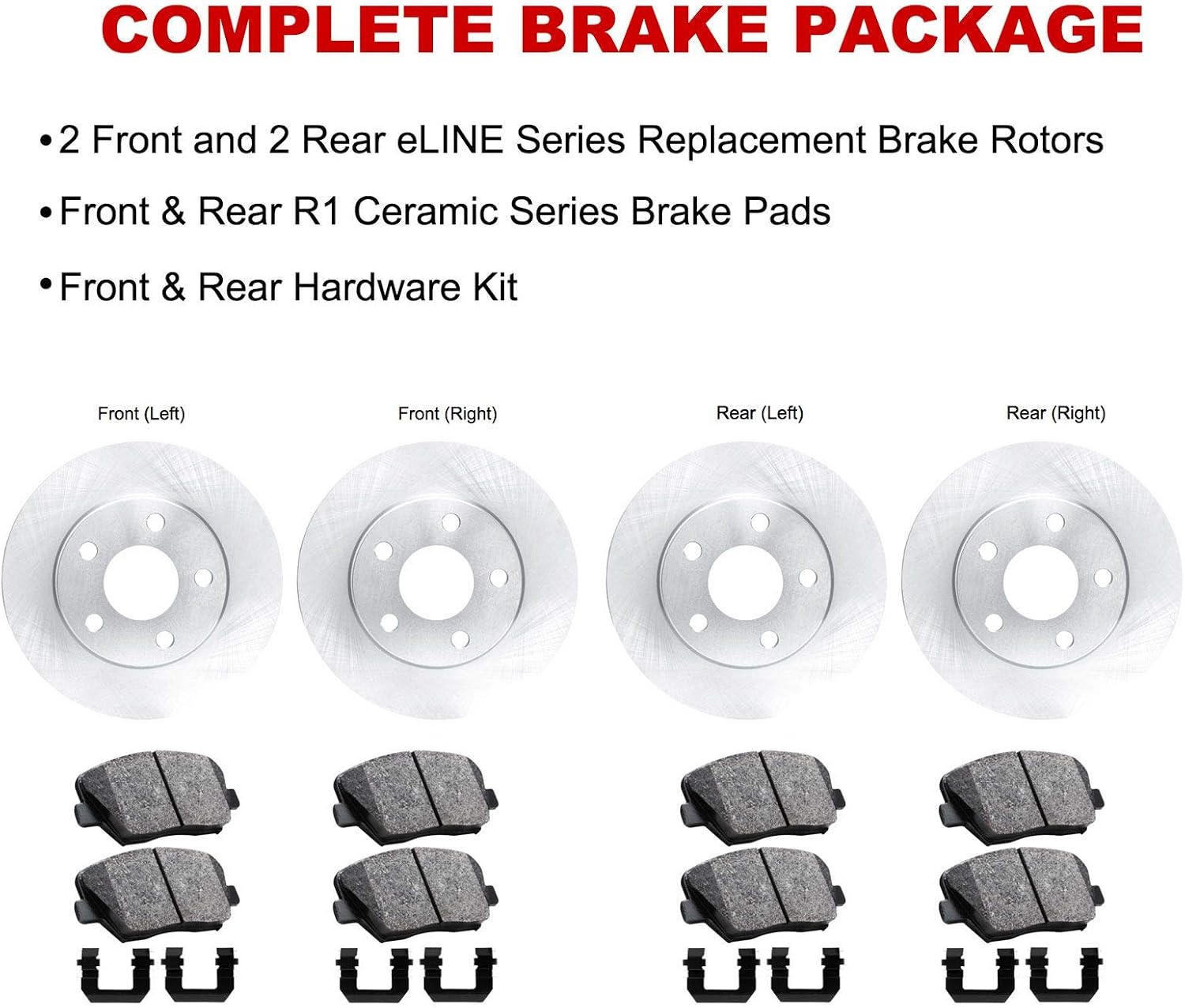 R1 Concepts Front and Rear Brake Kit Fits 2017-2020 Hyundai Elantra| Ceramic Pads, Blank Rotors| Hardware| 11.0' Front & 10.3' Rear