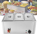 Electric Food Warmer, 3 Section Buffet Warmer and Hot Plate, Stainless Steel Electric Buffet Server, Adjustable Thermostat Commercial Countertop Food Warmer with Covers, Drain Tap for Restaurants