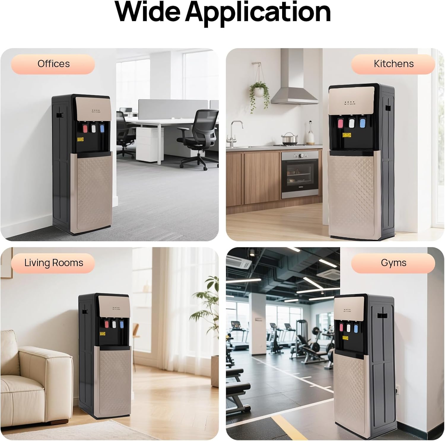 LYNICESHOP Bottom Loading Water Dispenser, Bottom Loading Water Cooler for 5 Gal Bottles w/Indicator Lights, Hot & Cold Standing Water Dispenser for Home, Office (Champaign Gold)
