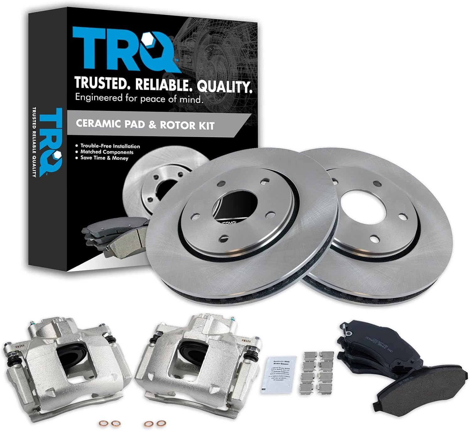 TRQ Front Brake Pad and Rotor Set Ceramic Rotors Calipers Compatible with 2009-2013 Dodge Journey