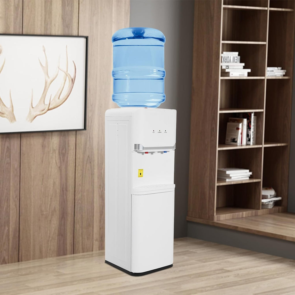 Top Loading Water Cooler Water Dispenser with 3-Temp Hot/Cold/Warm with Child Safety Lock Durable PP Body, Anti-Dry Burn & Energy-Saving Switches for Home Office, White