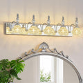Modern Glass Crystal Vanity Light - Vintage Bathroom Lighting Fixtures Over Mirror, 5 Light Vanity Lights, G9 Bulb (35.43 Inch, Chrome)