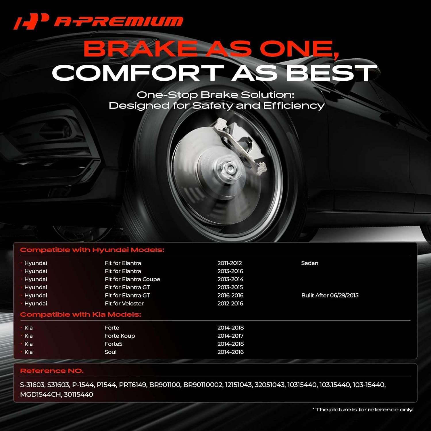 A-Premium 10.31″ (262mm) Rear Disc Brake Rotors + Ceramic Pads Kit Compatible with Select Hyundai and Kia Models - Elantra, Elantra Coupe/GT, For Veloster, Forte, Forte Koup, Forte5, Soul