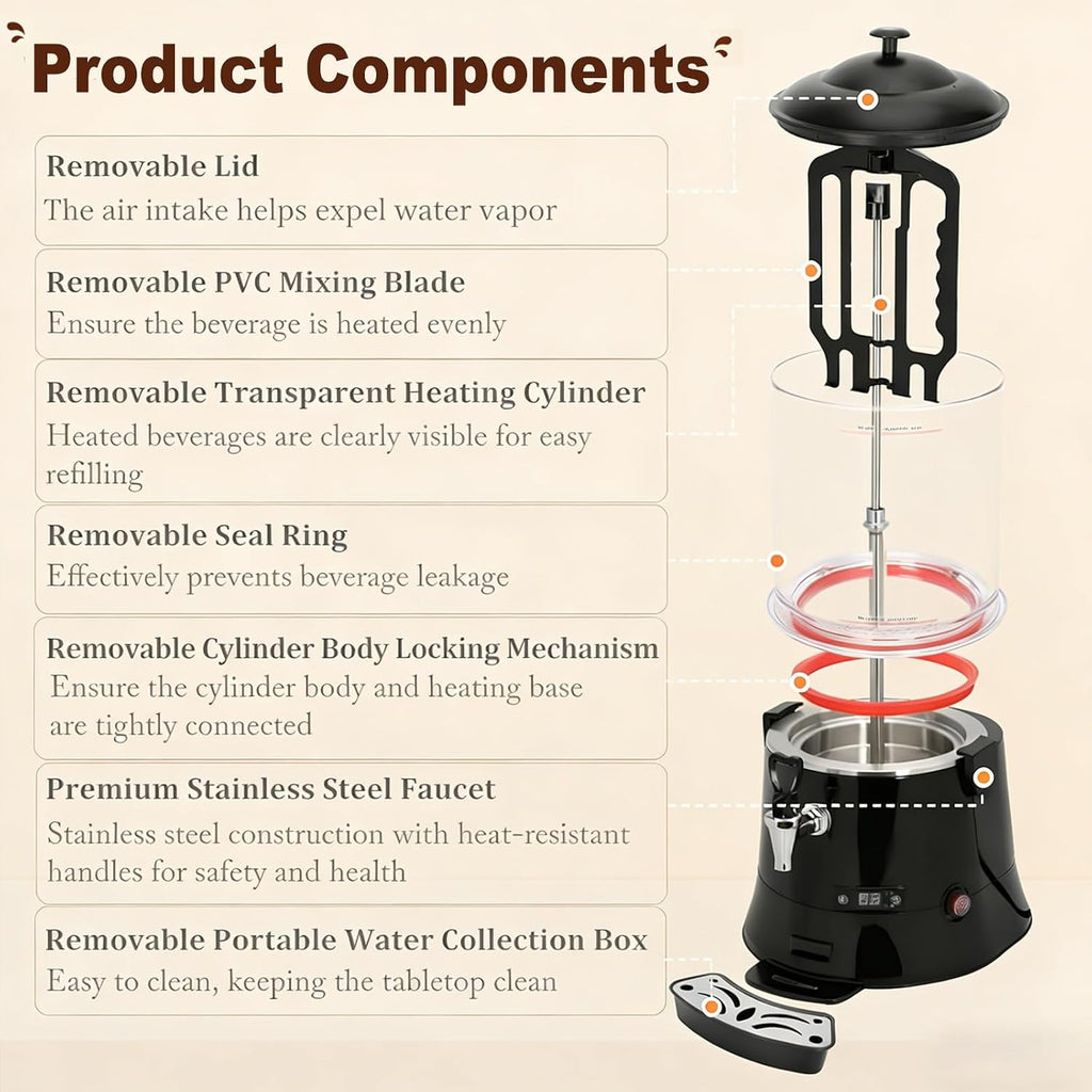 10L/5L Commercial Hot Chocolate Machine Maker & Dispenser, Stainless Steel Electric Chocolate Mixing Machine with Faucet for Heating Chocolate, Coffee, and Tea (Black)(5L)