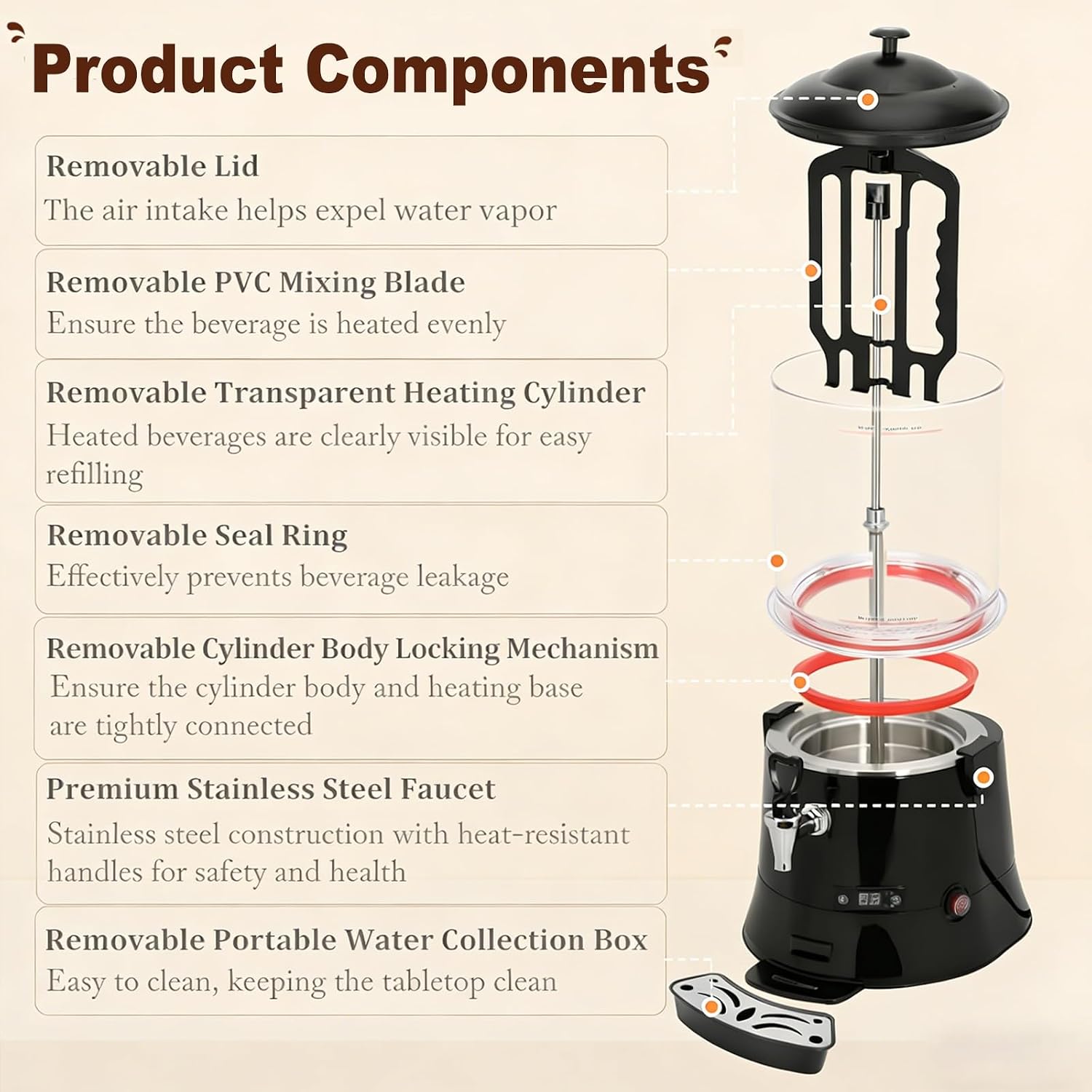 10L/5L Commercial Hot Chocolate Machine Maker & Dispenser, Stainless Steel Electric Chocolate Mixing Machine with Faucet for Heating Chocolate, Coffee, and Tea (Black)(5L)