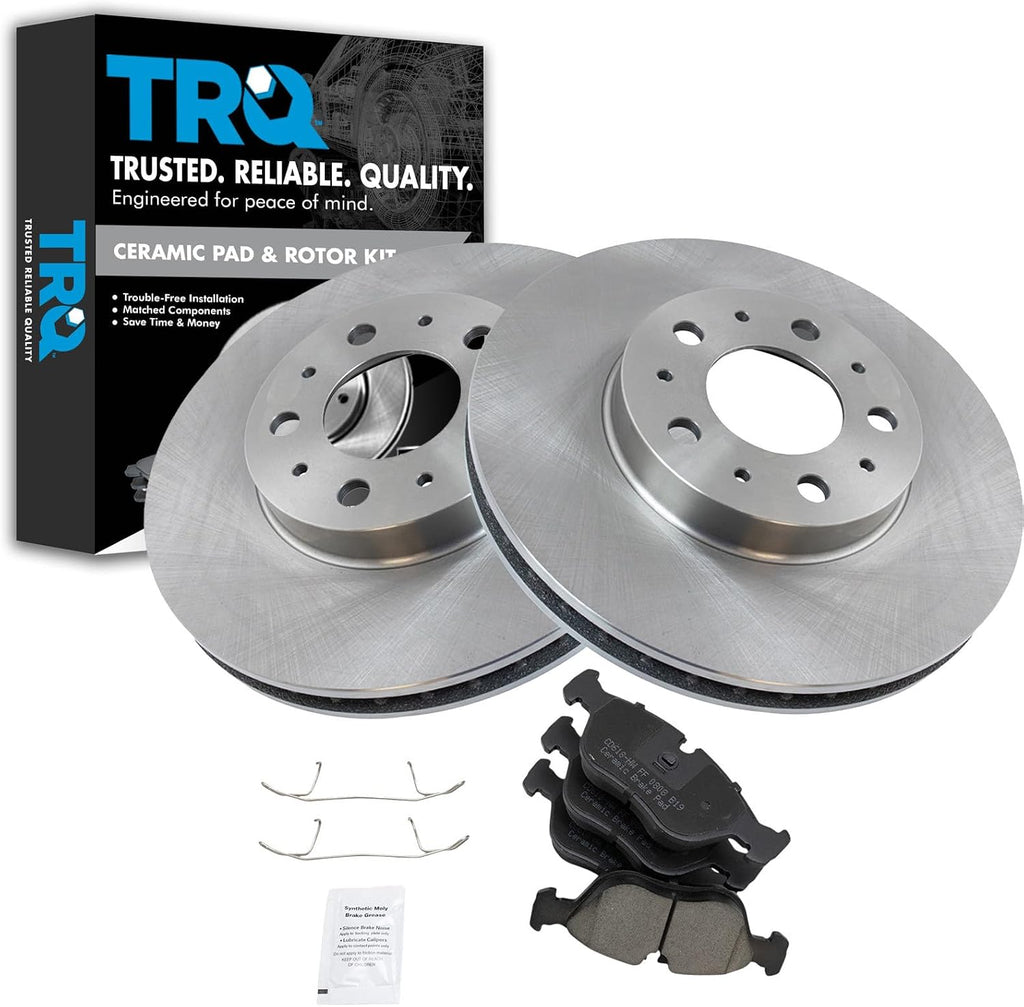 TRQ Front Brake Pad and Rotor Set Ceramic Vented Rotors 280mm Diameter Compatible with 1994-1997 Volvo 850 1998-2004 C70 1998-2000 S70 V70