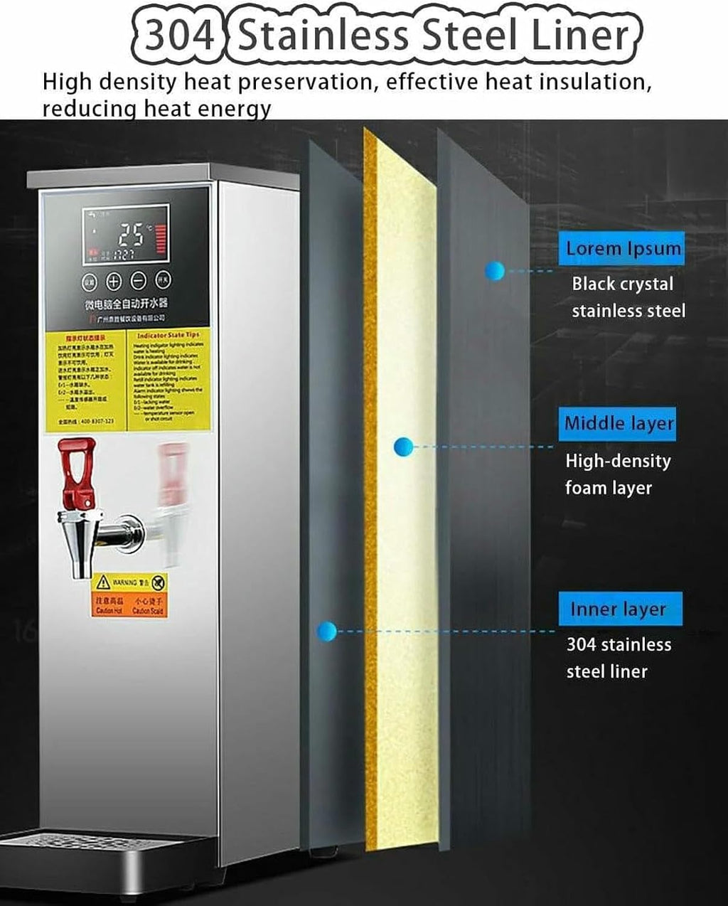 Commercial Hot Water Dispense Boiler Instant Boiling Machine Heater LCD Display + 40-100°C Adjustable Temperature with Filter(Black)